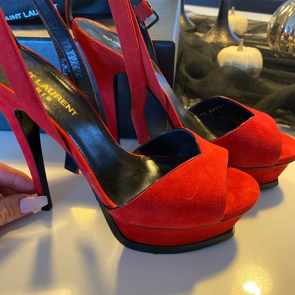 YSL tribute suede red platform heels size 35 1/2 - Picture 7 of 8
